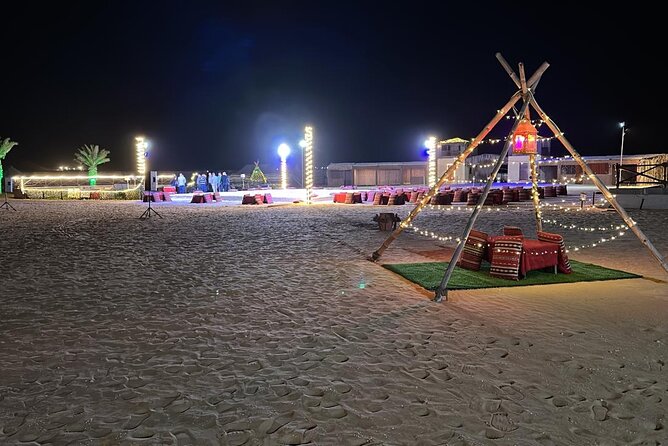 Arabian Desert Safari Abu Dhabi: 6Hour Tour with BBQ & Live Shows - The Bedouin-style camp after sunset