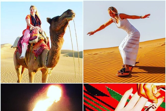 Arabian Desert Safari with BBQ Dinner Camel Ride, Sand Boarding - Tanoura, belly dancing, and the fire show