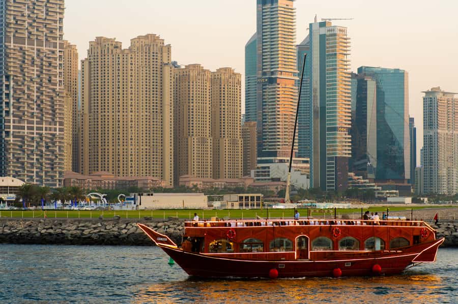 Best 5-Star Dhow Dinner Cruise Dubai Marina Jack Sparrow - Arriving at Dubai Harbour, Gate P1 AAAB