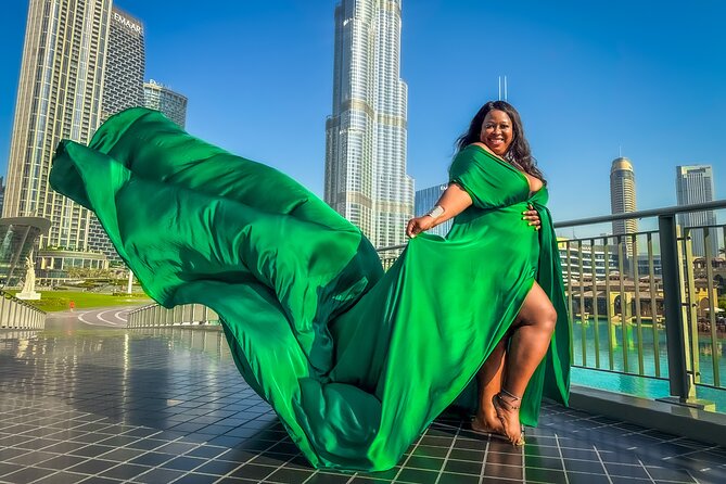 Burj Khalifa Flying Dress Instagram Videography Shoot - Walking Downtown with the Burj Khalifa behind you