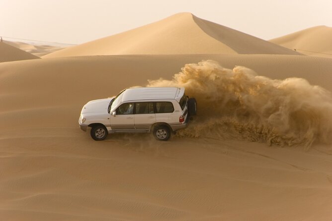 Desert Safari Abu Dhabi w/ Sand Boarding, Camel Ride & BBQ Dinner - Dune bashing across the evening sand