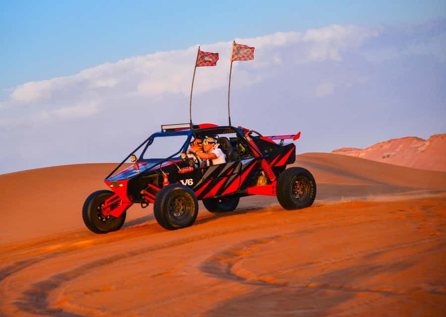 Dubai: 3000cc V6 Dune Buggy & Sandboarding -Private Tour - The guest lounge adds a civilized start