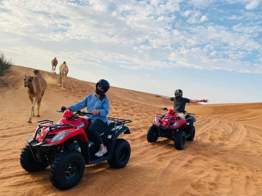 Dubai: Adventure Quad Bike Safari, Camel Ride & Refreshment - Getting ready for the quad-bike ride