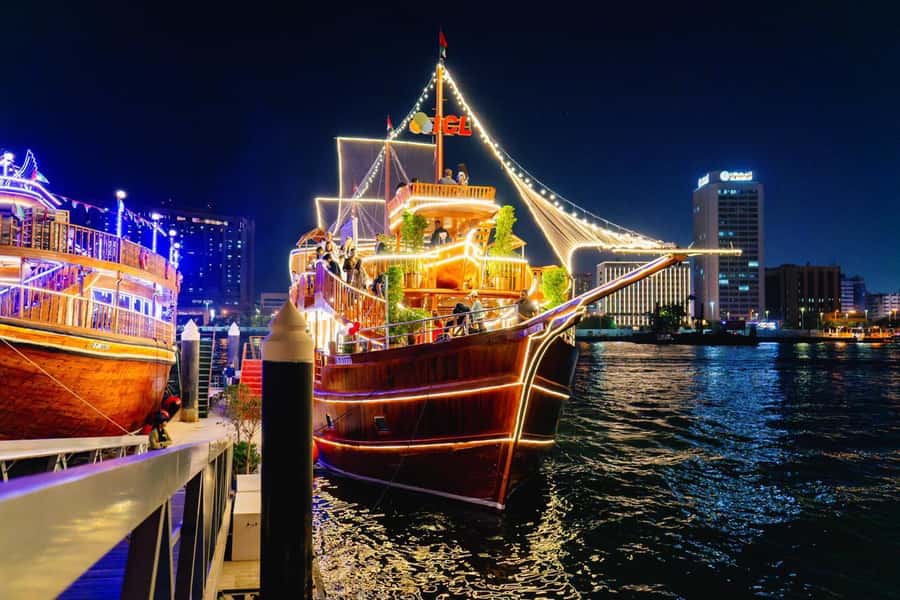 Dubai: Al Seef Largest Dhow Dinner Cruise with Live Show - A traditional dhow on Dubai Creek