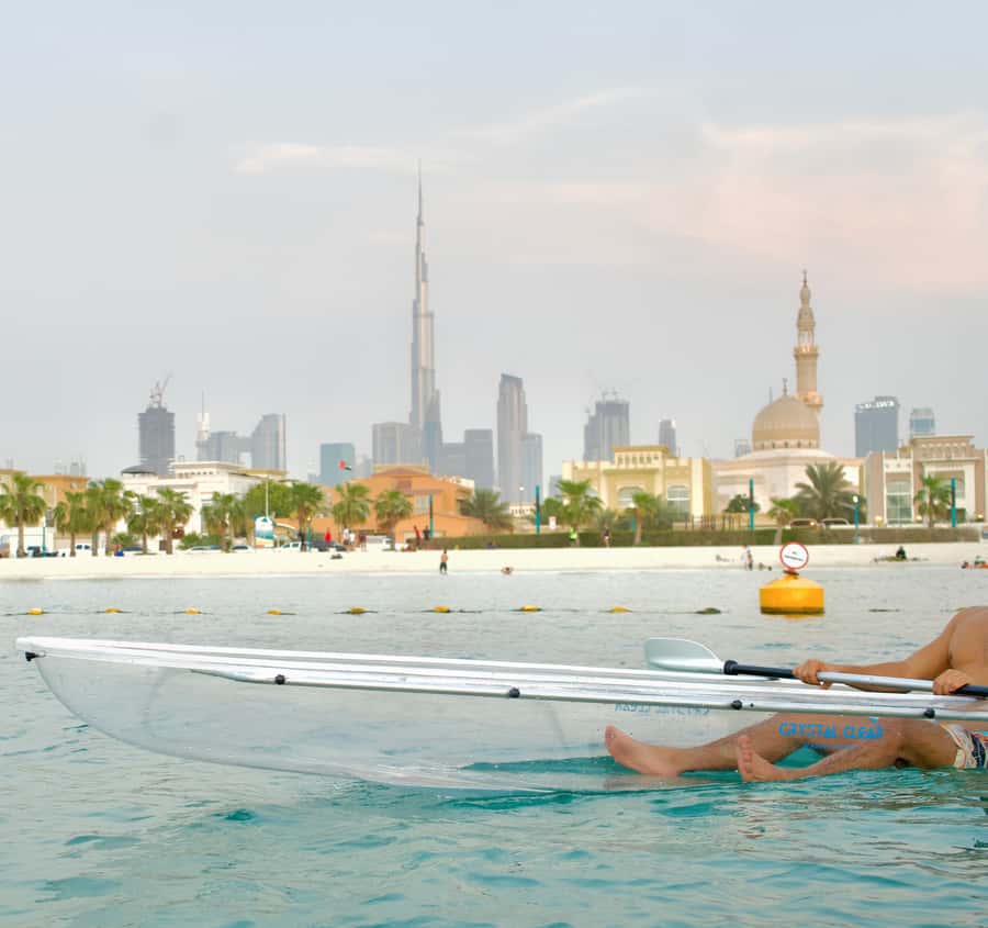 Dubai: Clear Kayaking Experience with Burj Khalifa View - Seeing the water through a transparent kayak