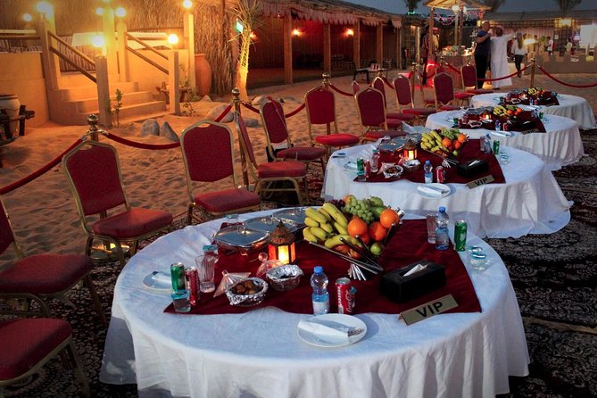 Dubai Desert Safari evening with VIP Treat , BBQ Buffet and Exciting Liveshows - Tanoura, Belly Dance, and the Camp Atmosphere