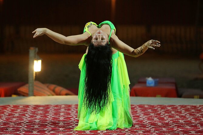Dubai Desert Safari with Belly Dance, Fire Show and Tanura Show-The Full Package - Shawarma, Falafel and a Four-Course Barbecue