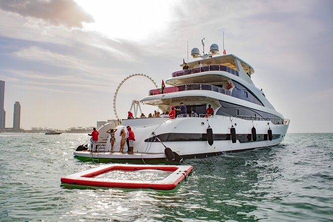 Dubai Harbour Super Yacht Experience with gourmet & Drinks - Seeing Palm Jumeirah from offshore