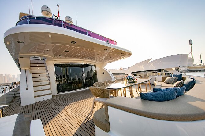 Dubai Harbour Super Yacht Experience with gourmet & Drinks - The DJ, swimming stop, and onboard atmosphere