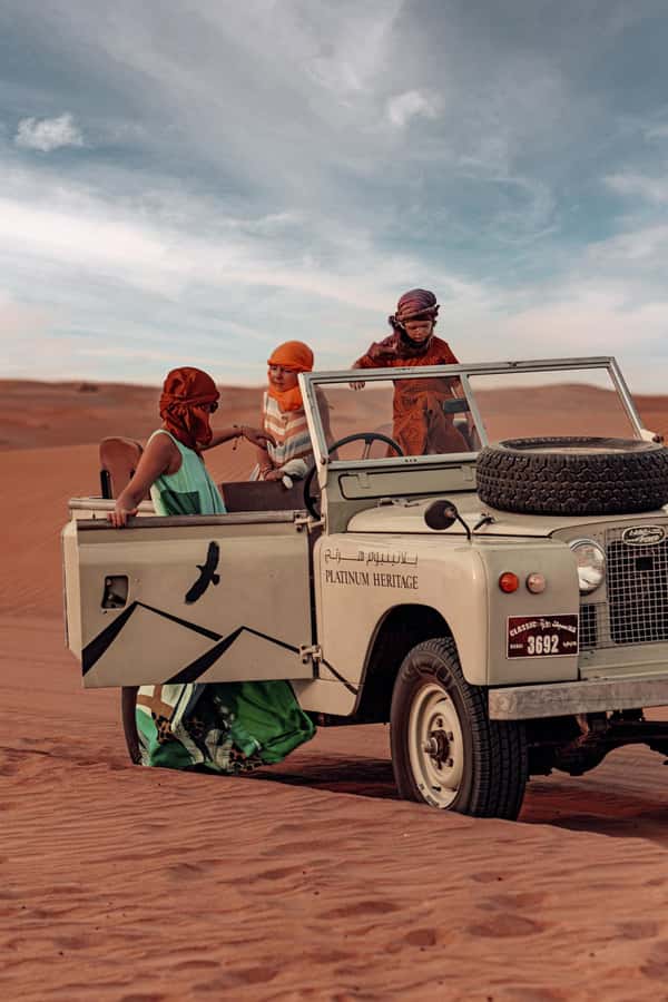 Dubai: Heritage Safari in Vintage Land Rover with Dinner - Drumming, Yola, and a chance to join in