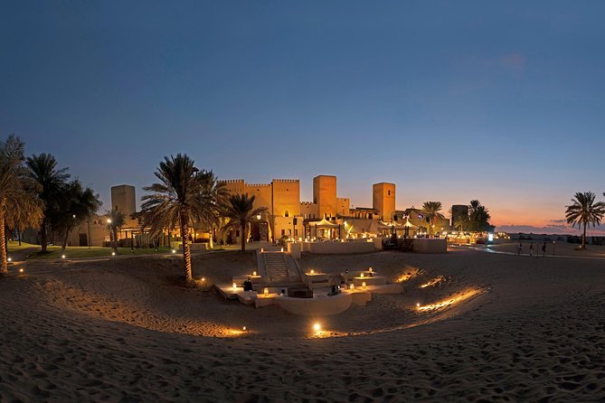 Dubai: Luxury Desert Fortress Dinner, Camel Ride & Live Shows - Timing, pickup, and cancellation details