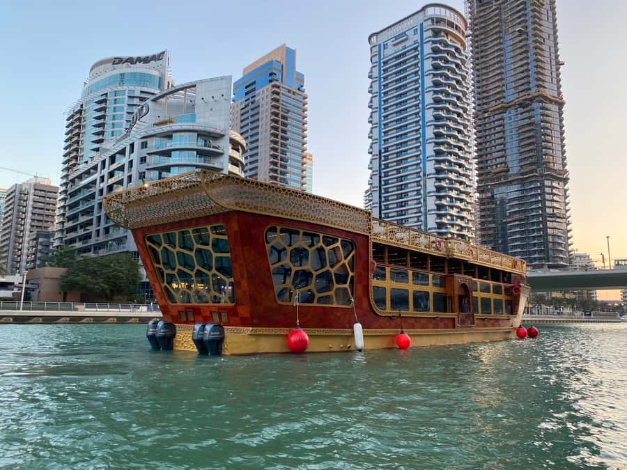 Dubai Marina: Dinner Cruise in a Traditional Boat - The Marina Lights Up Around You