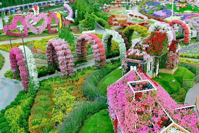 Dubai Miracle Garden Ticket with Transfer - The floral displays, from giant shapes to Smurf Village
