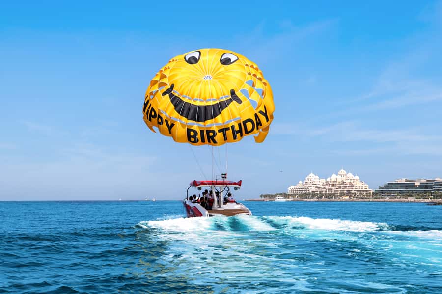 Dubai: Parasailing with Happy birthday Parachute JBR & Palm - Why the birthday parachute changes the experience