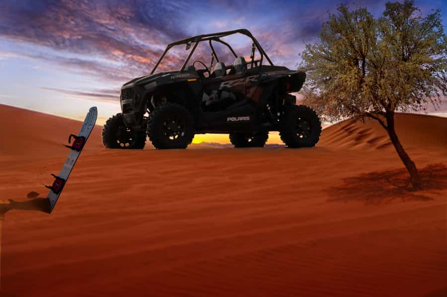 Dubai: Polaris RZR and Sandboarding Desert Adventure - A short desert break for photos and drinks