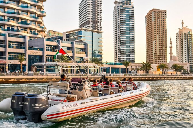 Dubai Speedboat Tour, Marina, Atlantis, Palm & Burj Al Arab - Seeing Palm Jumeirah from the outer edge