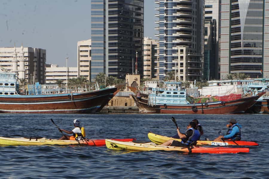 Dubai: Sunset/Night Dubai Creek Kayak Tour - Finding the marina beside Vida Hotel