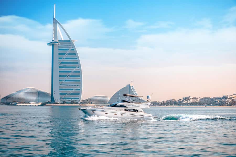 Dubai Yacht Tour - Boat Trip upto 12 guests Private event - Three hours around Palm Jumeirah and Atlantis