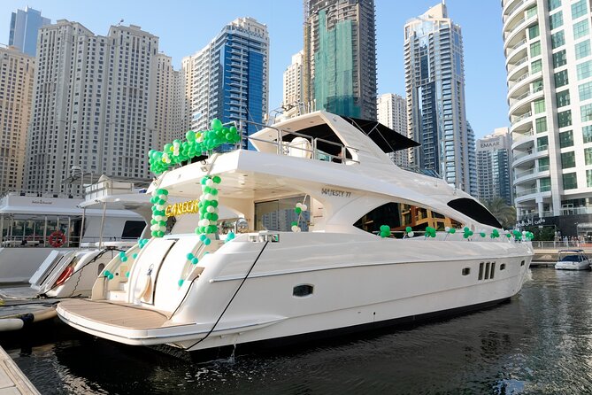 Majesty 77ft Diamond Dust — Dubai's best yacht rental - Starting at Dubai Marina Mall