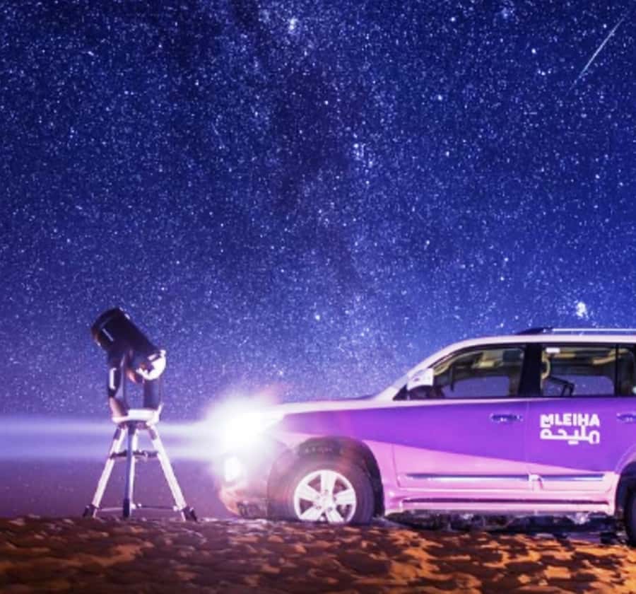 Mleiha Desert Safari with Sandboarding, Stargazing & Dinner - Refreshments, photos, and the sunset hour