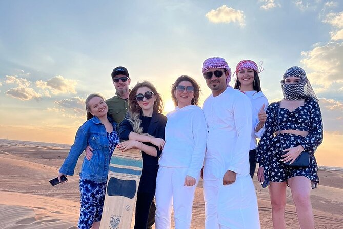 Premium Desert Safari Tour with BBQ Dinner Dubai - Sandboarding and a short camel ride