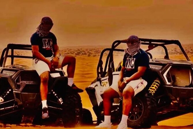 Quad Bike Dubai Desert Safari with BBQ Dinner Sandboard and Show - Sandboarding, camel riding, and desert photographs