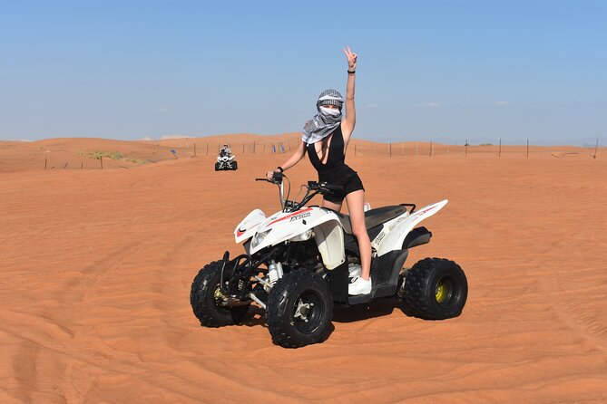Sunset Desert Safari Quad bike Camel ride Sand Board & BBQ Dinner - Al Lahbab Quad Biking: 30 Minutes of Self-Drive Fun